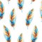 Seamless watercolor pattern of feathers of birds