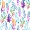 Seamless watercolor pattern of feathers of birds