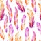 Seamless watercolor pattern of feathers of birds