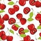Seamless watercolor pattern featuring succulent, vibrant cherries. Ideal for kitchen decor, recipes, textiles, jam labels, aprons