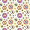Seamless watercolor pattern for girls. Creative background with abstract forms and colorful circles