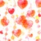 A seamless watercolor pattern with golden yellow and pink beads garlands and hearts