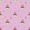 Seamless watercolor pattern with Halloween elements, a frog in a witch's hat, a magic amulet