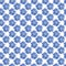 Seamless watercolor pattern with hand drawn blue flowers and repeat ornament on white background.