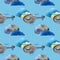 Seamless watercolor pattern. helicopter and clouds.