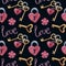 Seamless Watercolor pattern with keys, lock, love