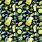 Seamless watercolor pattern with margarita, green tea in decanter, glasses, lime, mint.