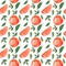 Seamless watercolor pattern with oranges on a branch. watercolor illustration