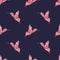 Seamless watercolor pattern with pink abstract butterflies fluttering on a blue background.