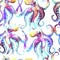 Seamless watercolor pattern of pink octopuses on a white background.