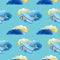 Seamless watercolor pattern. plane and clouds