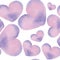 Seamless watercolor pattern, purple hearts, hand-drawn, isolated on white background.