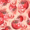 Seamless watercolor pattern of red tomatoes. Vintage drawing of vegetables. For used on card, wallpaper, poster, banner, panel or