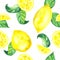 Seamless watercolor pattern of ripe bright yellow lemons