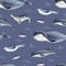 Seamless watercolor pattern about sea fauna. marine animal. Dolphin, whale, fish and seal on blue background