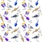 Seamless watercolor pattern with seagulls, bucket, scoop, stones and knot on white background