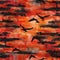 Seamless watercolor pattern showcasing silhouettes of birds against a sunset horizon, dramatic sky