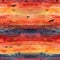 Seamless watercolor pattern showcasing silhouettes of birds against a sunset horizon, dramatic sky