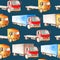 Seamless watercolor pattern of trucks,lorries