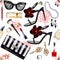 Seamless watercolor pattern with various female accessories