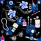 Seamless watercolor pattern with various female accessories