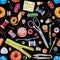 Seamless watercolor pattern of various sewing tools. Sewing kit