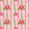 Seamless watercolor pattern of wild rose flowers on a background of stripes from a baroque