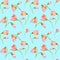 Seamless watercolor pattern with yellow and pink crocuses flowers on light blue background. Vintage style. Great floral