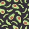 Seamless watercolor pepper and avocado pattern.