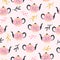 Seamless watercolor pink teapot pattern. Vector tea background