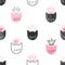 Seamless watercolor princess cats pattern.