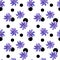 Seamless watercolor simple floral pattern on polka-dot background