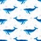 Seamless watercolor whale pattern.