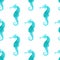 Seamless watercolour sea-horse pattern.