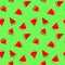 Seamless watermelons pattern. background with gouache watermelon slices on light green background. Fresh fruits seasonal