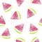 Seamless watermelons pattern with watercolor watermelon slices, summer seamless pattern wallpaper, hand drawn watercolor