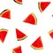 Seamless watermelons pattern on a white background. background with gouache watermelon slices. Fresh fruits seasonal background