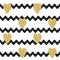 Seamless wavy pattern with golden glitter hearts