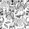Seamless white and black pattern of four different owls