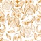 Seamless white and brown pattern of four different owls