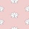 Seamless White Lotus flower spiritual pattern on a pale pink background. Vector Repeat.