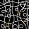 Seamless White Marine Ropes Pattern with Golden Rings on Black background.