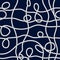 Seamless White Marine Ropes Pattern with Golden Rings on Dark Blue background.