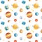 Seamless white texture with watercolor stars and planets.