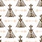Seamless wigwam pattern with arrows. Hand-drawn indian background vector. Native american tent pattern.