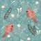 Seamless Winter Pattern with cute Cardinal Bird, Snowman and Spruce Tree. Vector Illustration