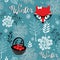 Seamless winter pattern of frozen forest and hipster fox.