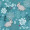 Seamless winter pattern of frozen forest and small rabbit.