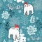 Seamless winter pattern of frozen forest and white bears.