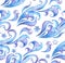 Seamless winter pattern with snowflakes and winter ornament. Water color abstract decor with scrolls, curves